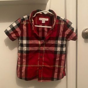 Burberry Toddler Red Plaid Button Down Short Sleeve Dress Shirt